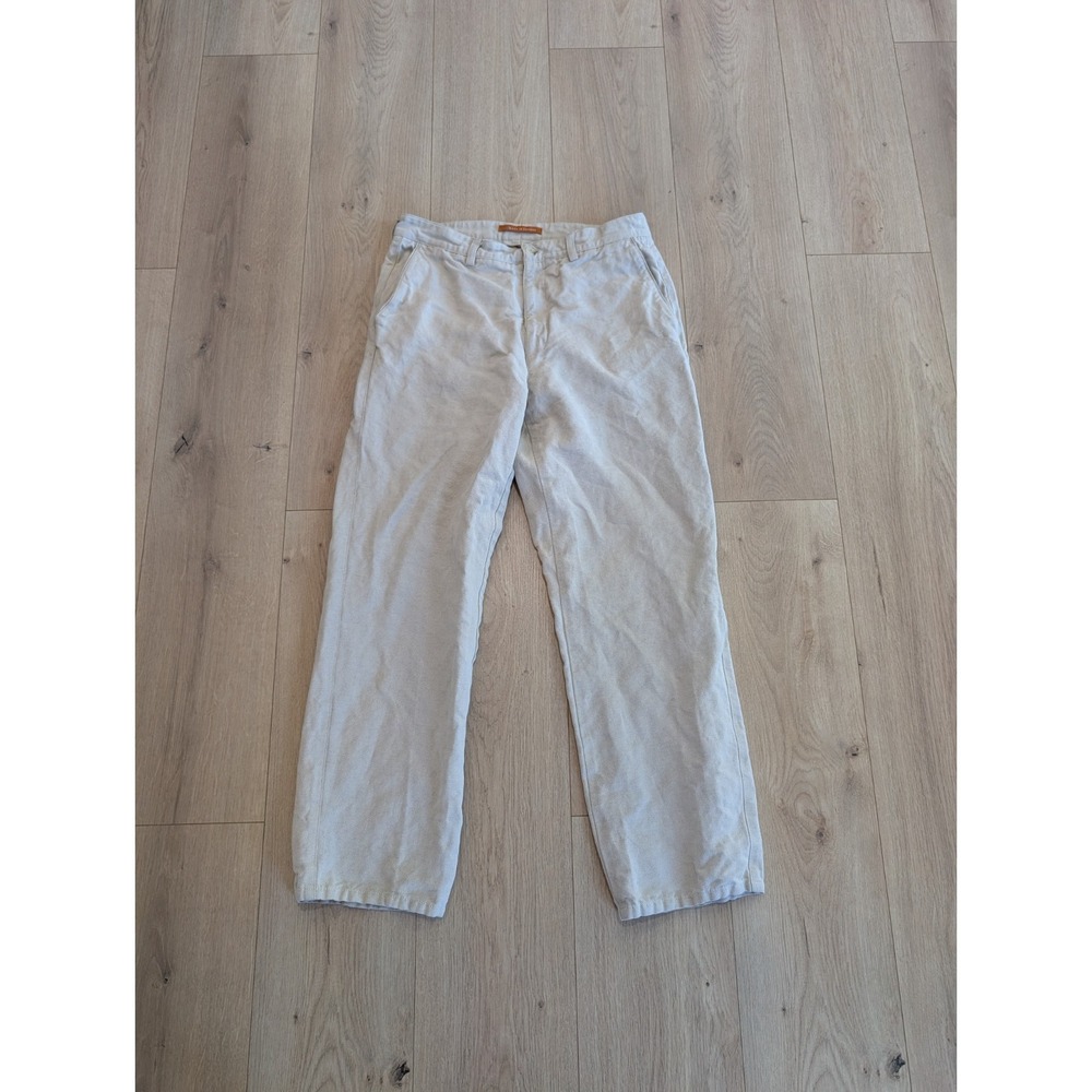 Bernard Zins Paris Pants Men 32 x28 Cream Linen  Pleated Trousers Curacao France